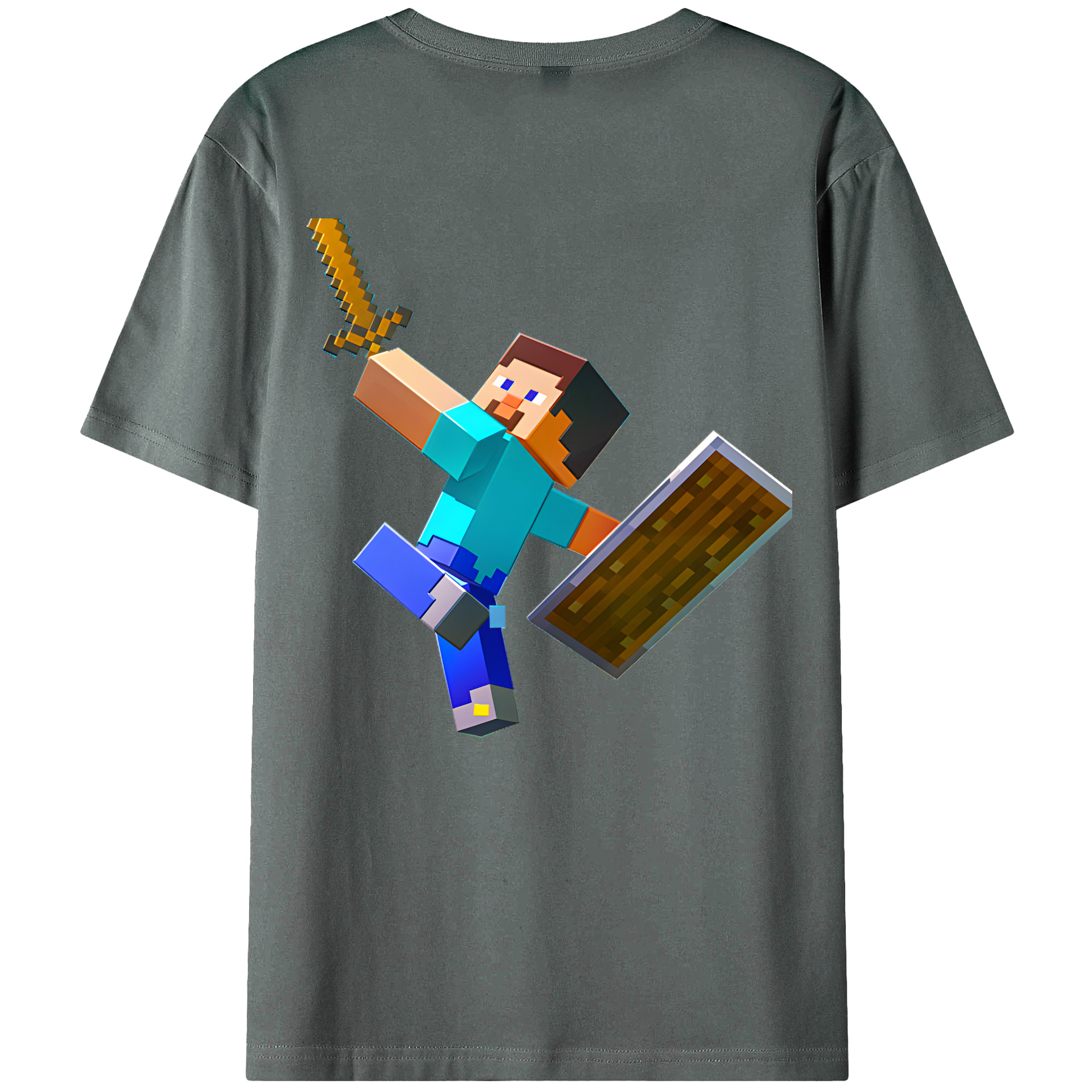 （画像用） マインクラフト ブロックの世界 Minecraft MC Block world 綿100％ メンズ半袖Tシャツ（バックプリント） 通気性